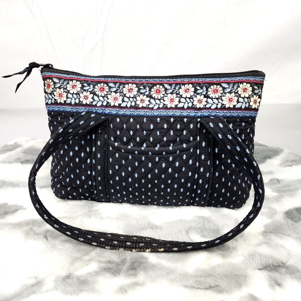 Vera Bradley Blue Floral Print Quilted Purse Tote Bag w/ Pockets